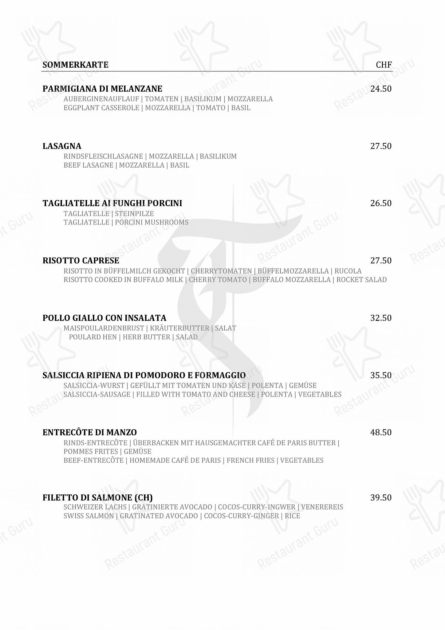 Menu di Restaurant Fiorentina Basel - Notre menu