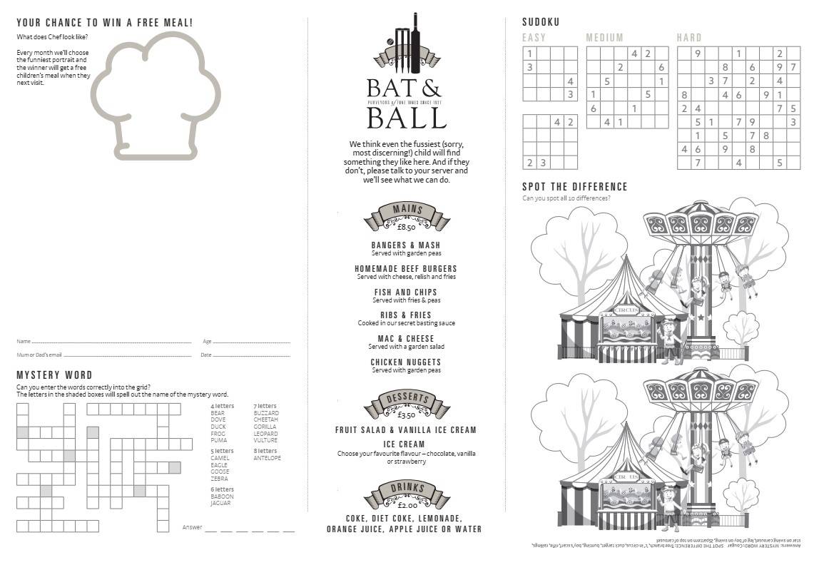 Menu at Bat & Ball pub & bar, Fordingbridge