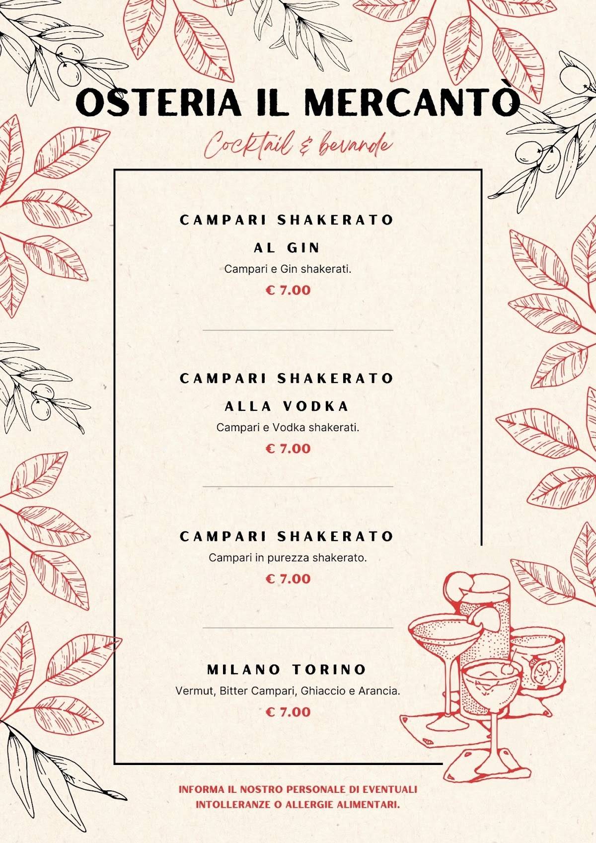 Menu di Bed and Breakfast Il Postporta e Osteria Il Mercantò Gallarate - Varese 