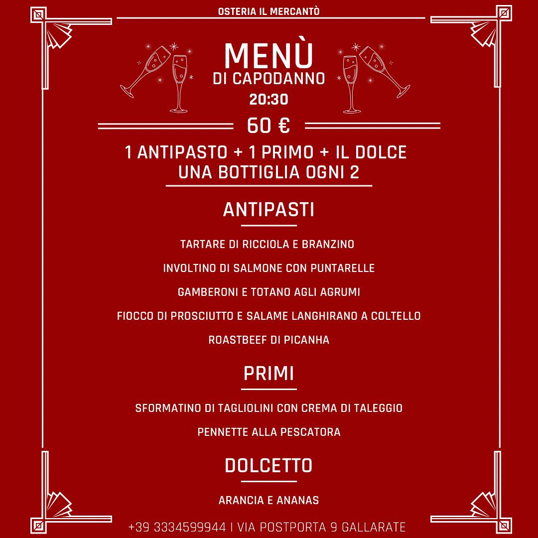 Menu di Bed and Breakfast Il Postporta e Osteria Il Mercantò Gallarate - Varese 