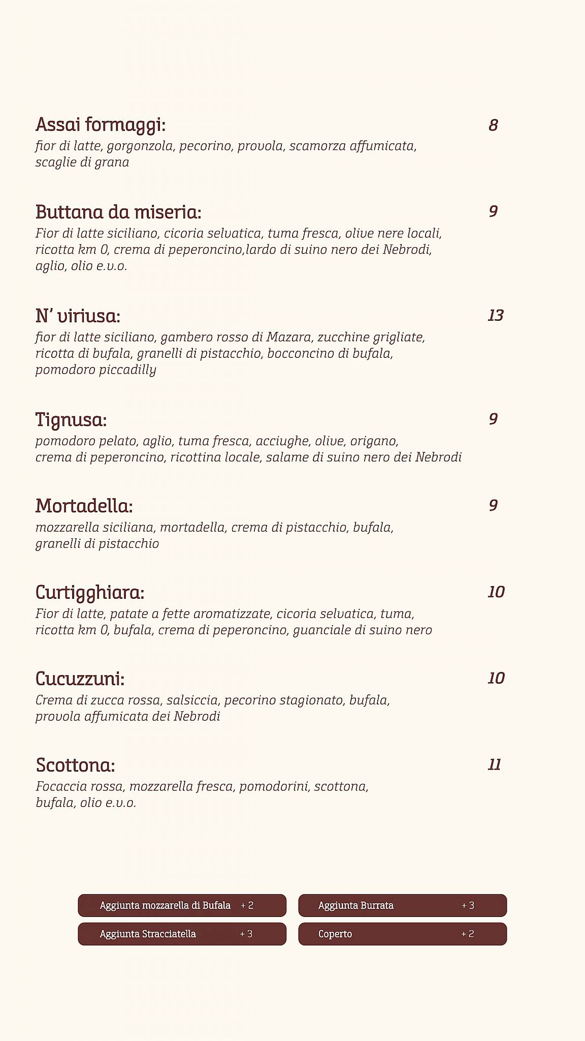 Menu di Bedda Matri - specialità sicule 