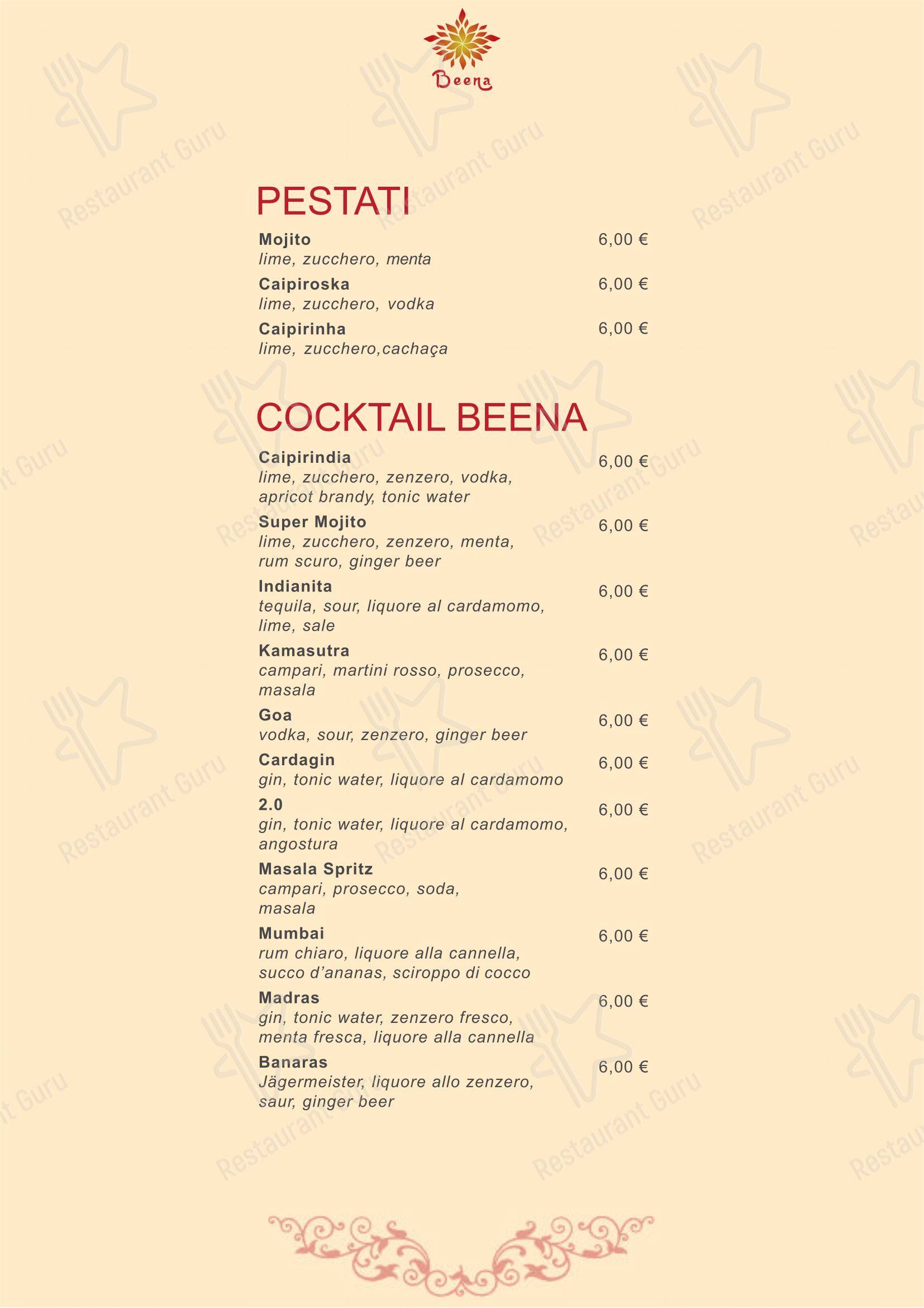 Menu per Beena Apericena Indiano in Torino