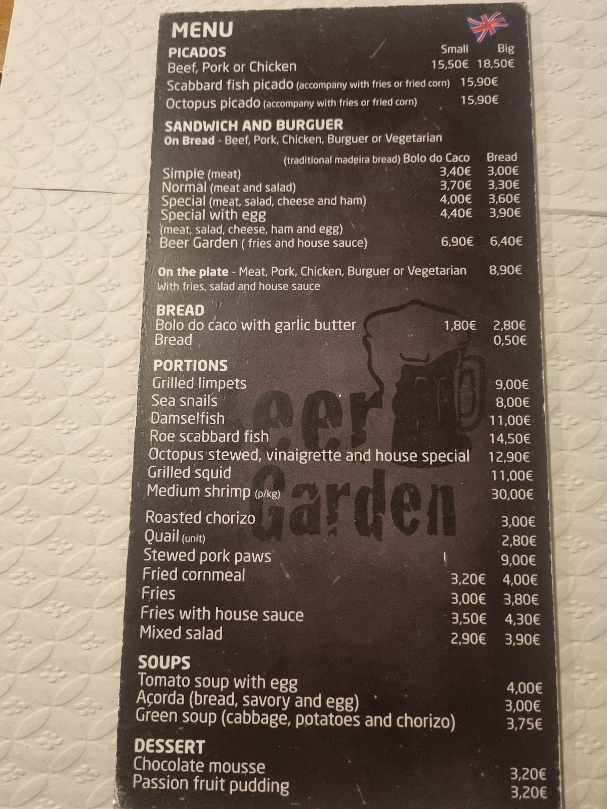 Menu em Restaurante Beer Garden, Funchal