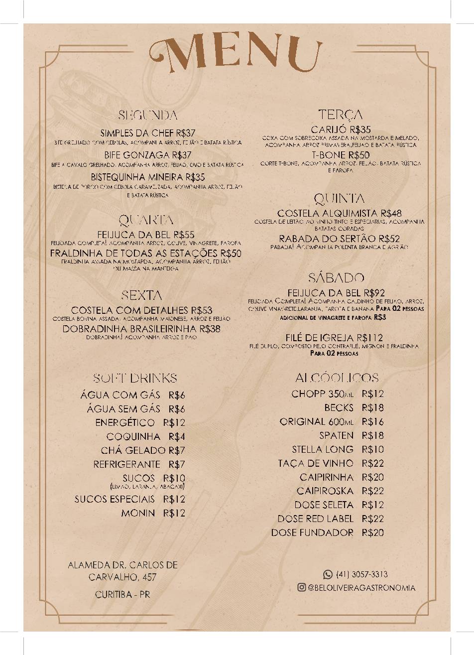 Bel Oliveira Gastronomia cardápio