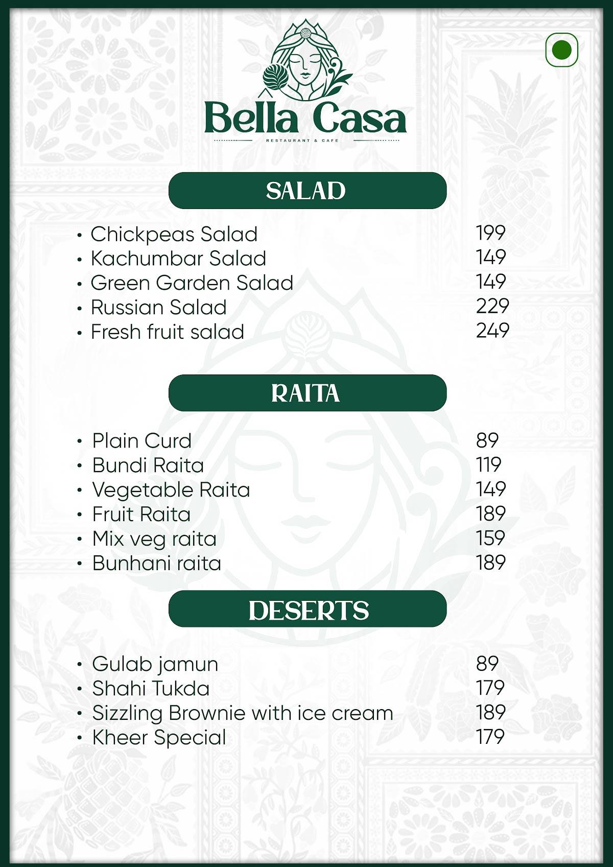 Bella Casa menu