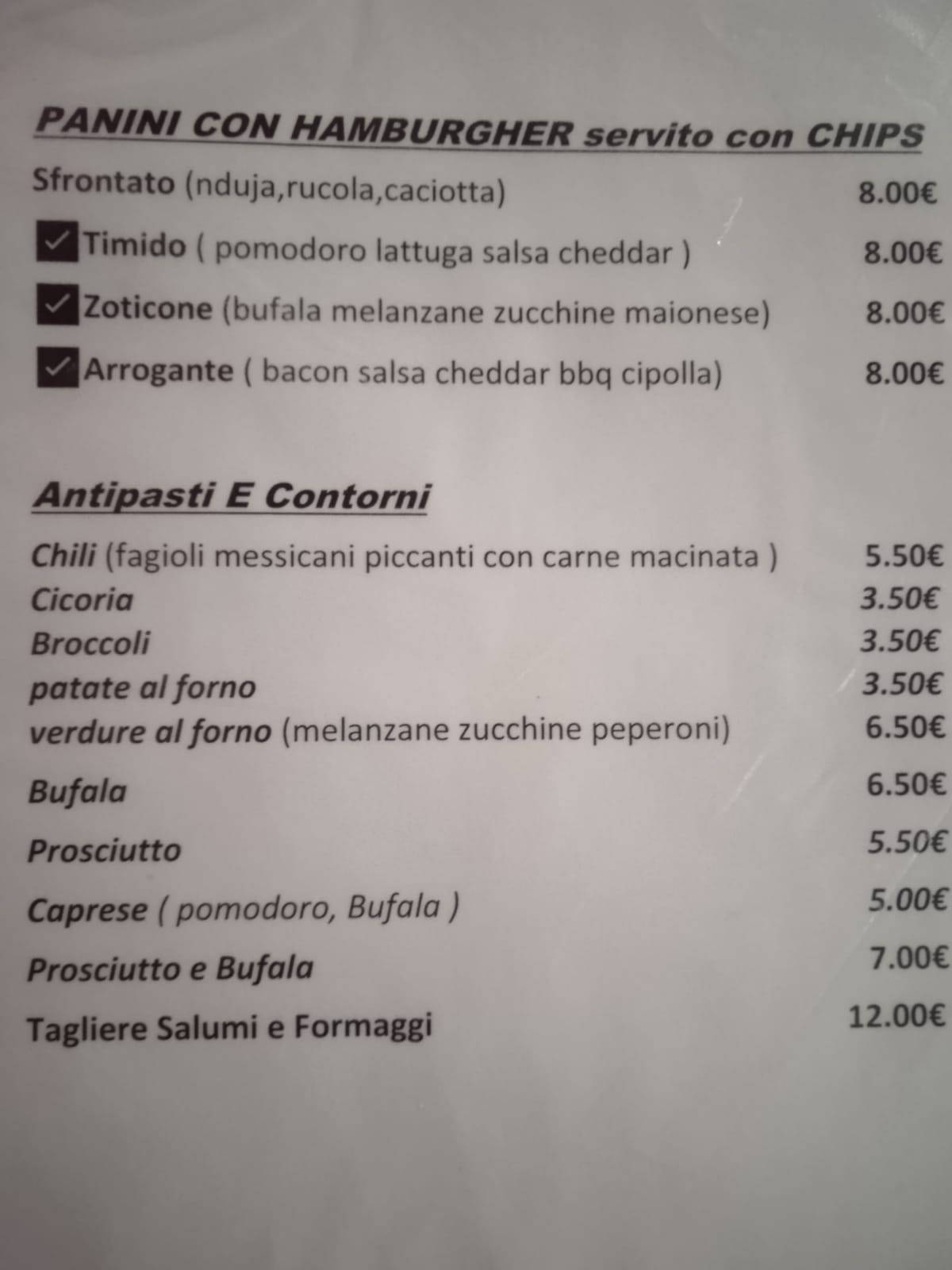 Menu di Gli Sfrontati 