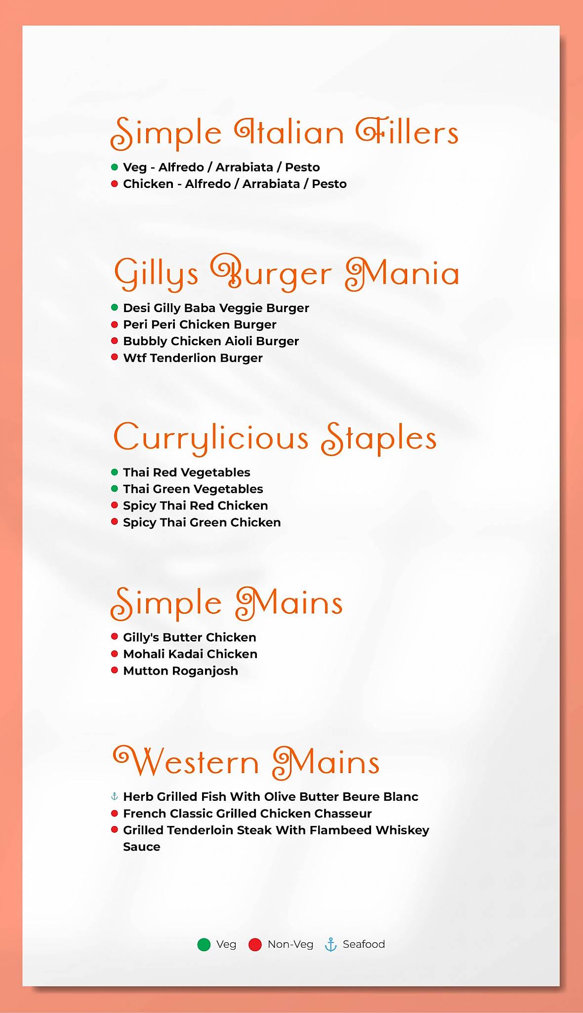 Gillys Restobar menu
