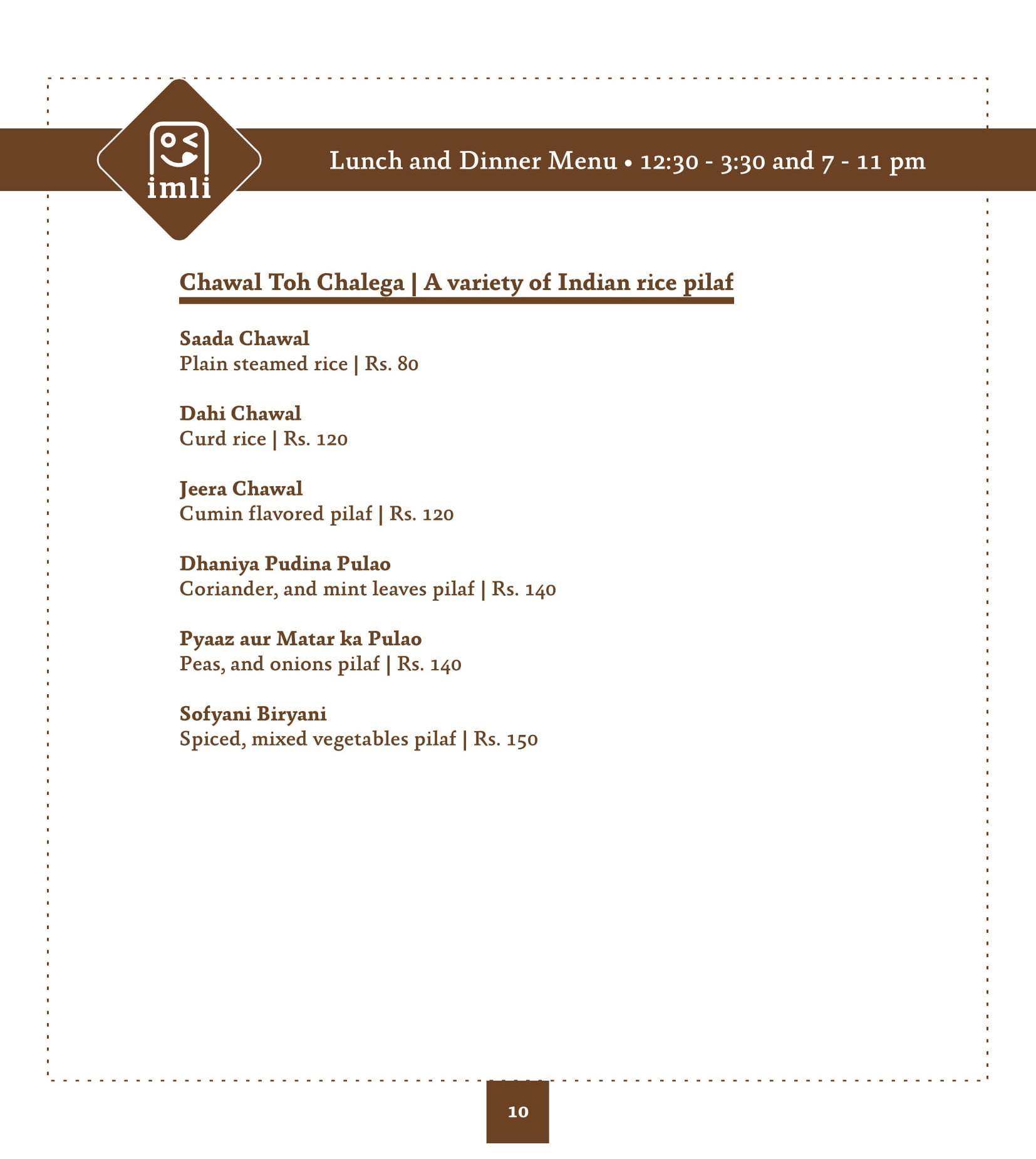 Imli Cafe & Restaurant menu