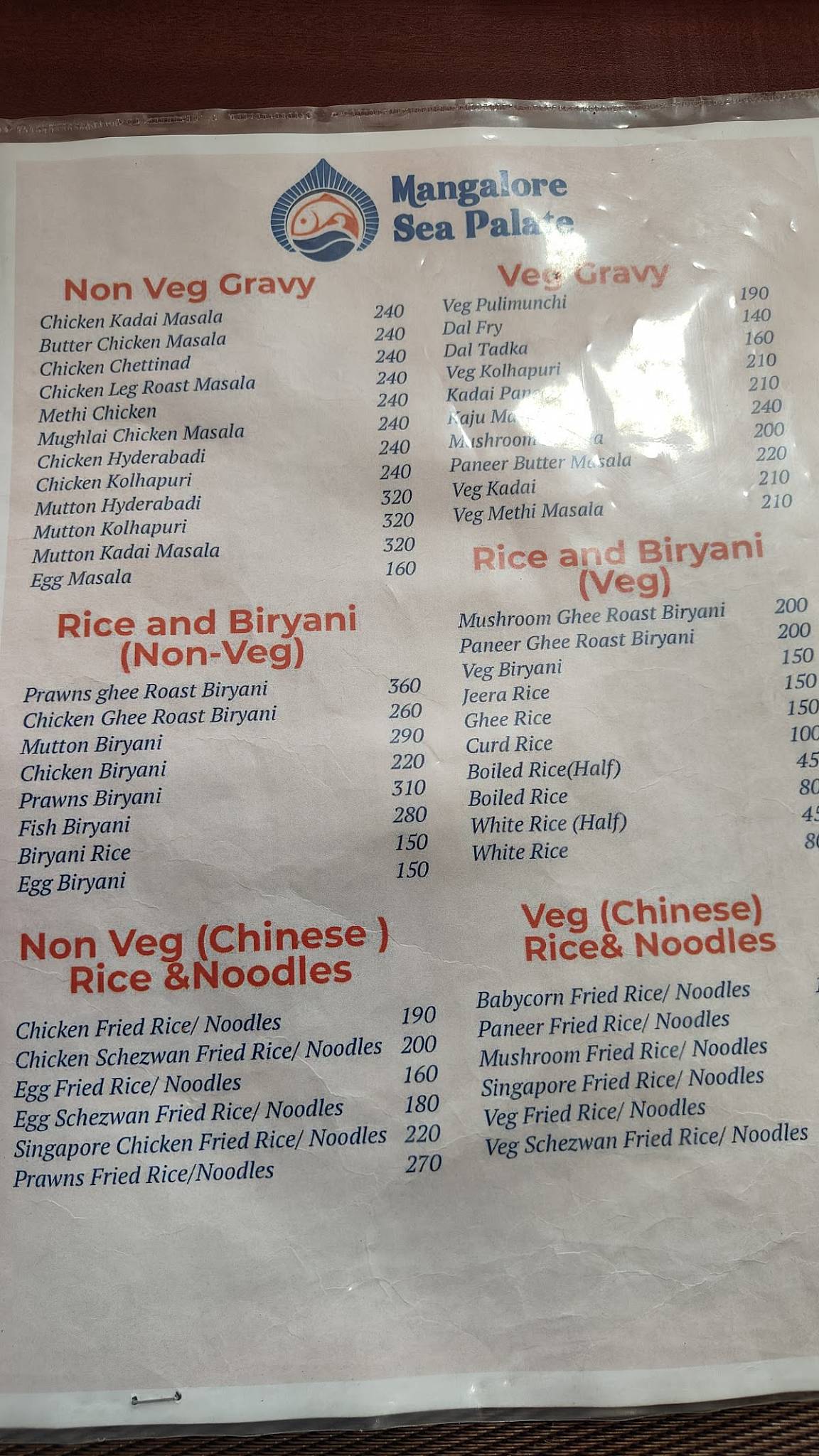 Mangalore Sea Palate menu