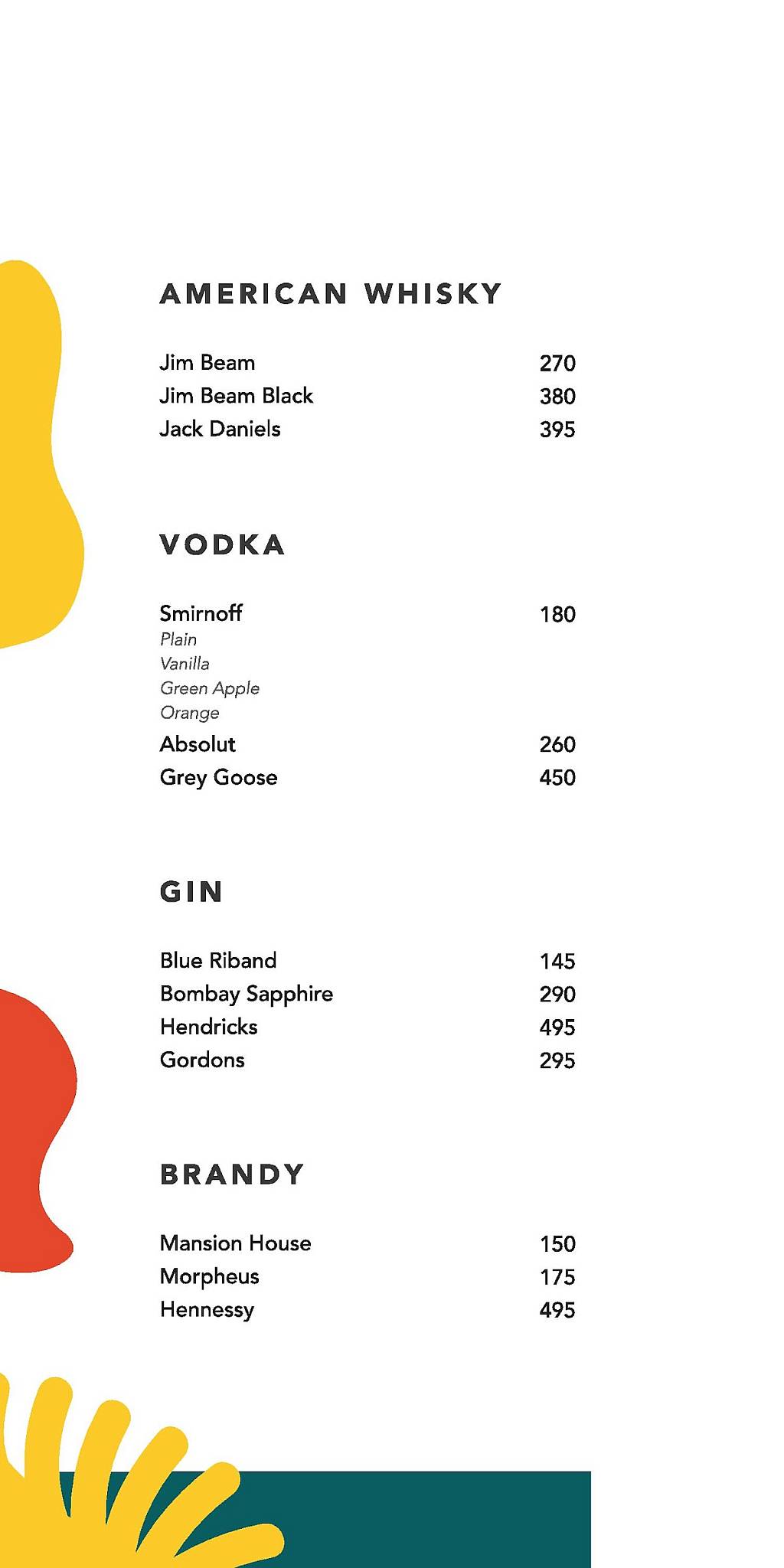 Millennials menu