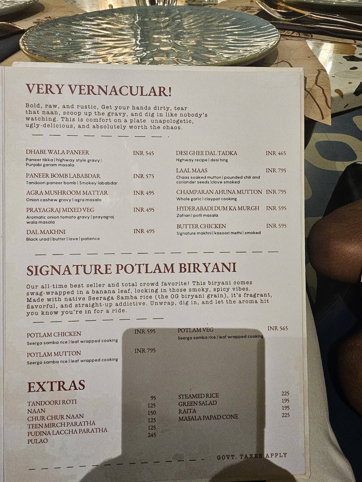 Plaka By Chef Ajay Chopra, Bengaluru menu