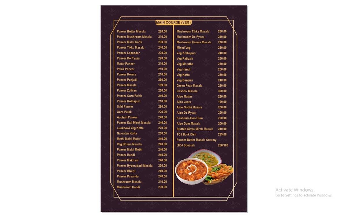 The Central Jail Restaurant menu