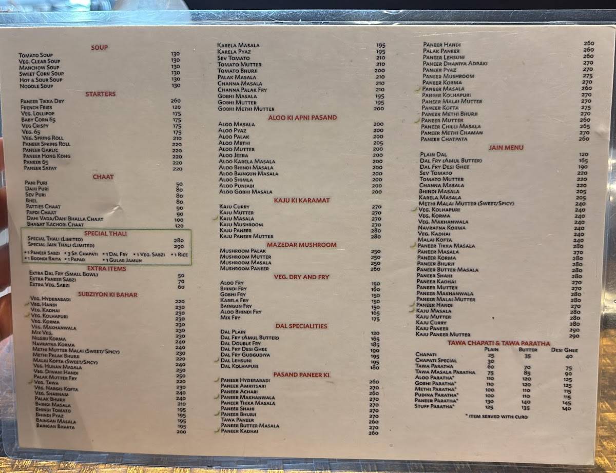 Bhagat Tarachand Pure Veg. Restaurant menu