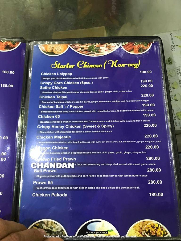 The Mirchi Masala menu