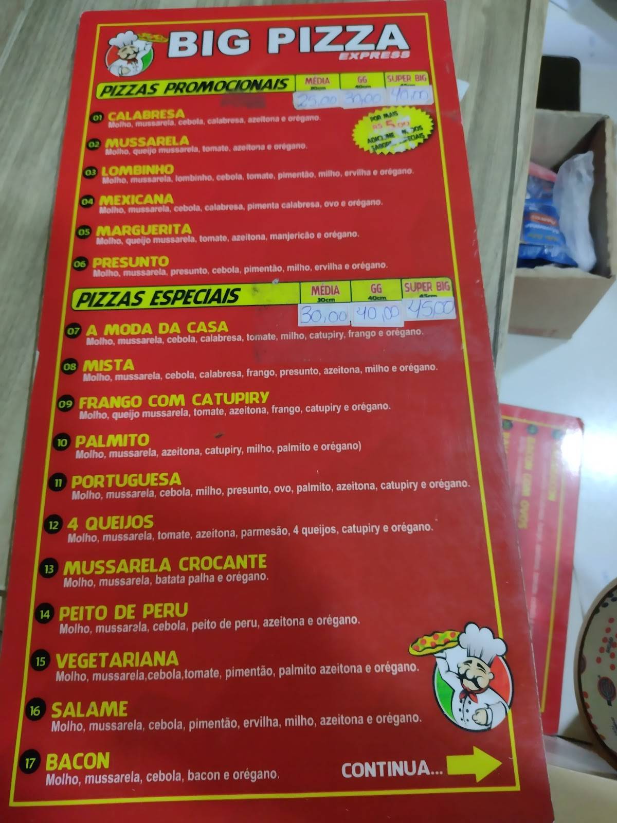 Big Pizza Pacoval cardápio