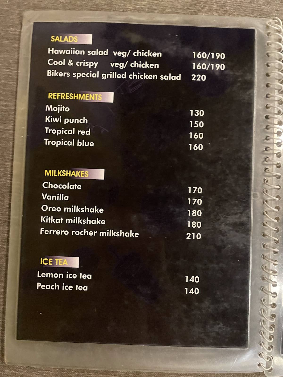 Bikers Cafe menu