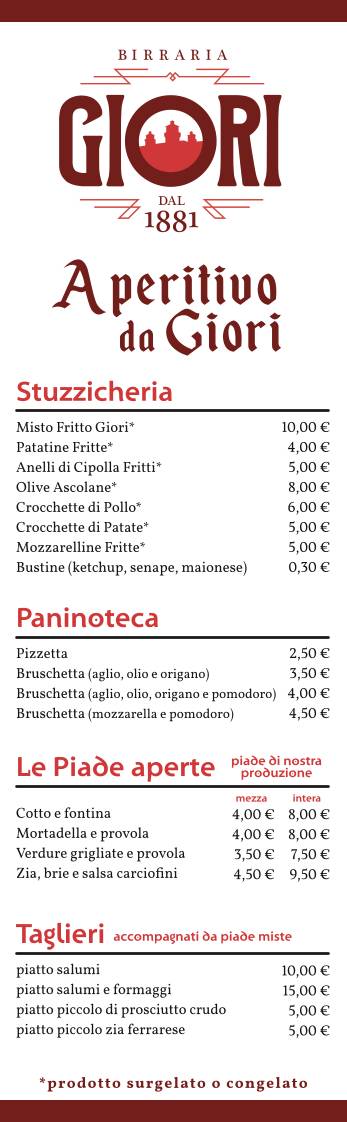 Menu di Birraria Giori Dal 1881 