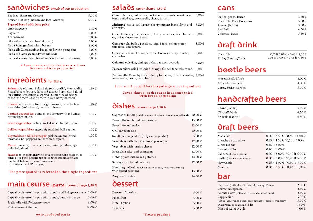 Menu di Birraria Giori Dal 1881 