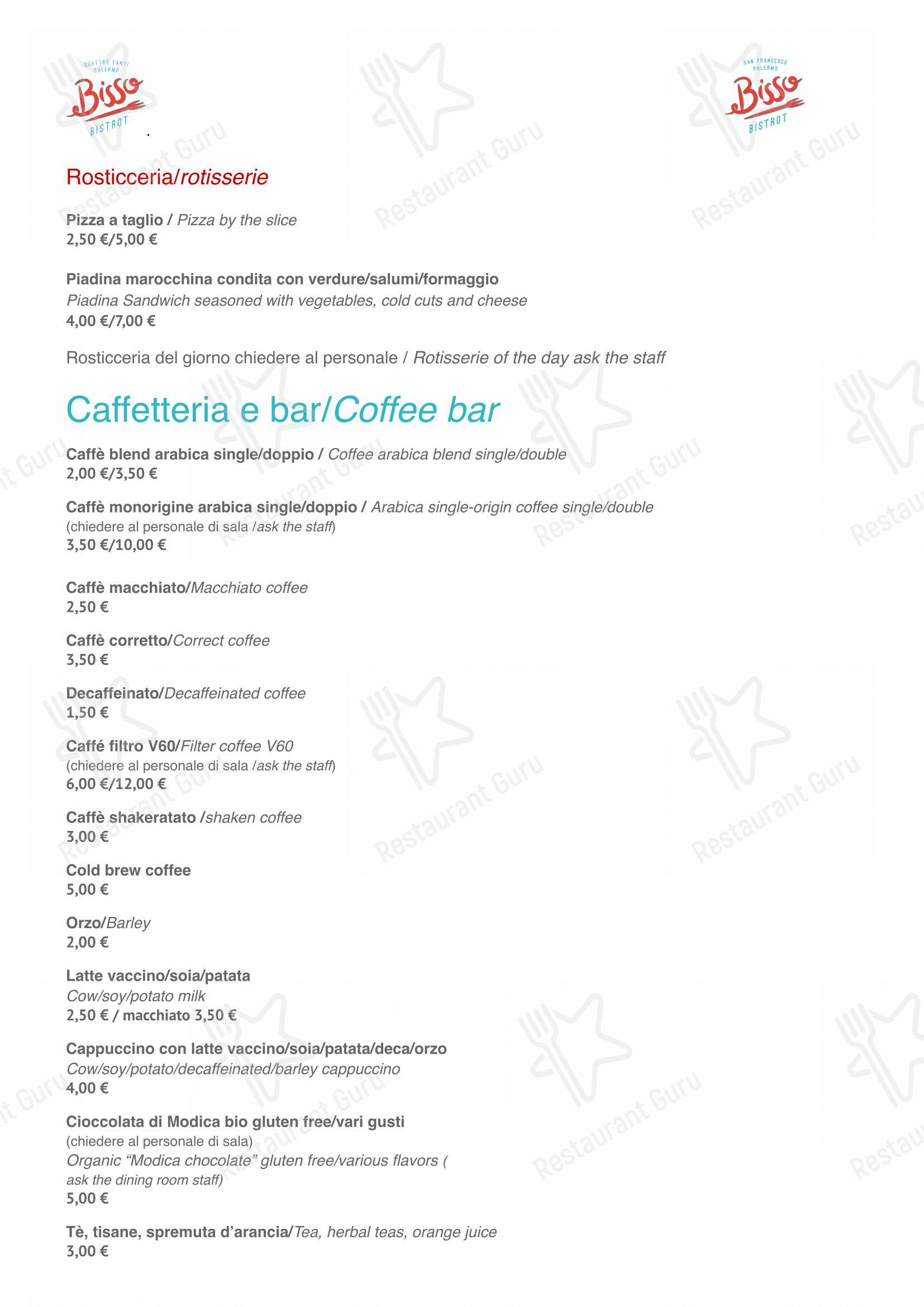 Menu per Bisso Bistrot Quattro Canti in Palermo