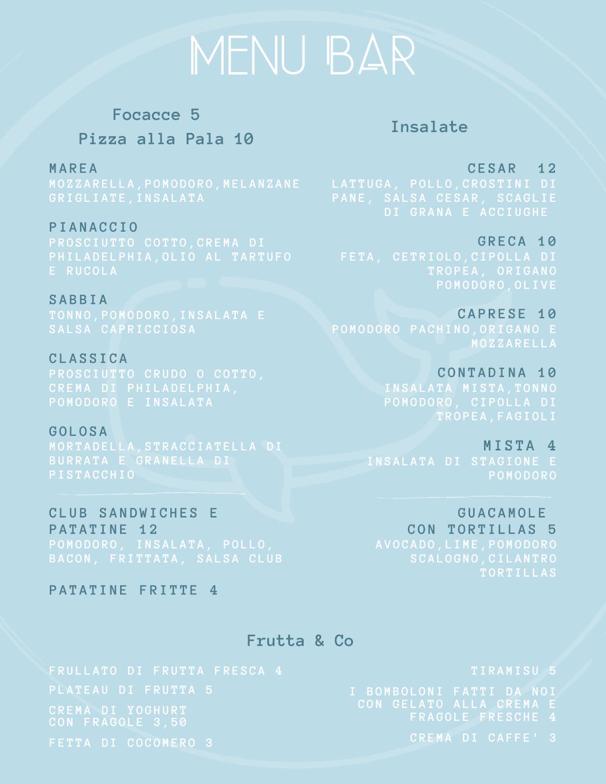 Menu di Bistrò Moby Dick 