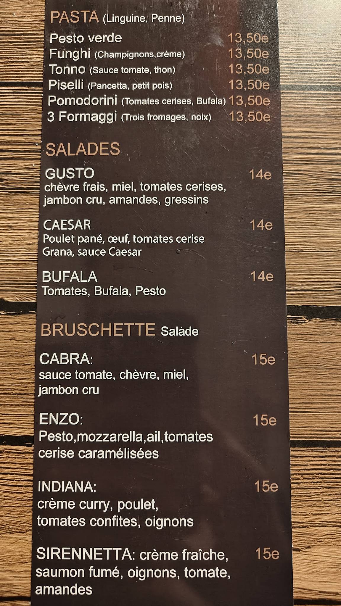 Menu de Bistrot Ô Méryl
