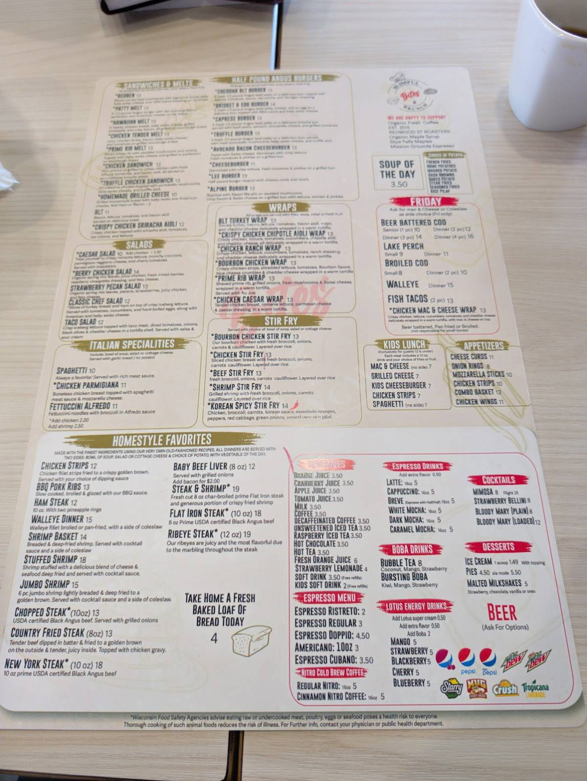 Menu at Blissful Bites & Brunch restaurant, Rothschild