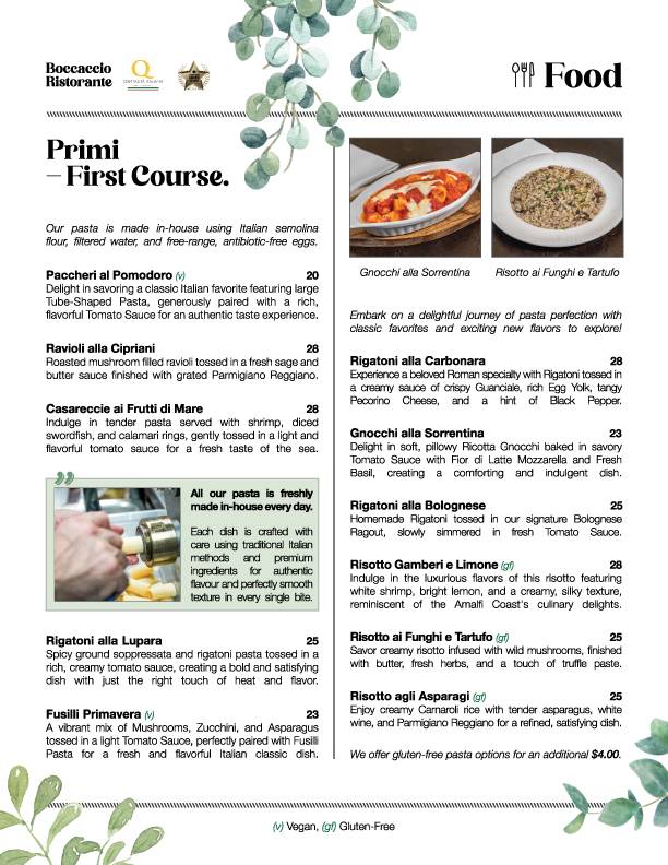 Menu de Boccaccio - Italian Restaurant