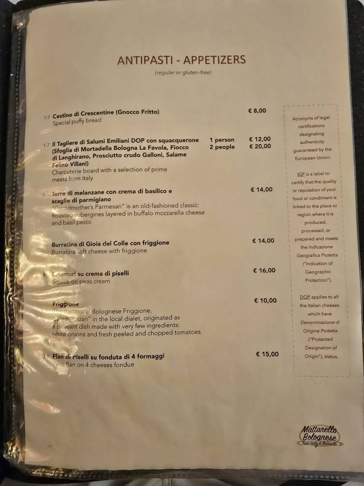 Menu di La Capriata 
