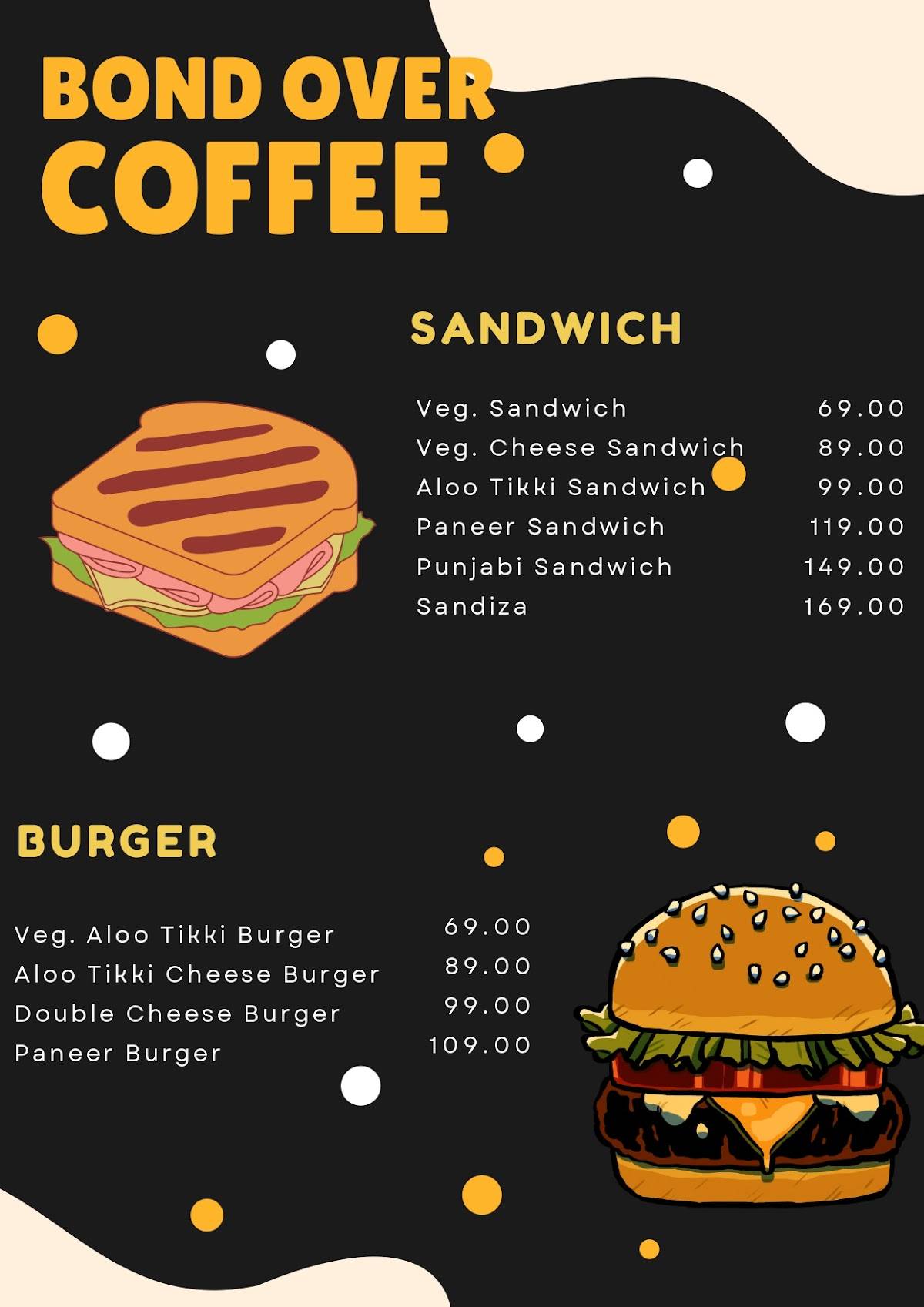 Bond Over Coffee Cafe lounge menu