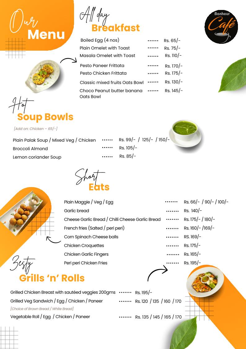 Bonheur Cafe menu