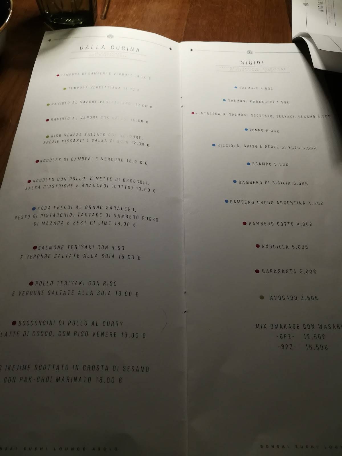 Menu da Bonsai Sushi Lounge ristorante Asolo