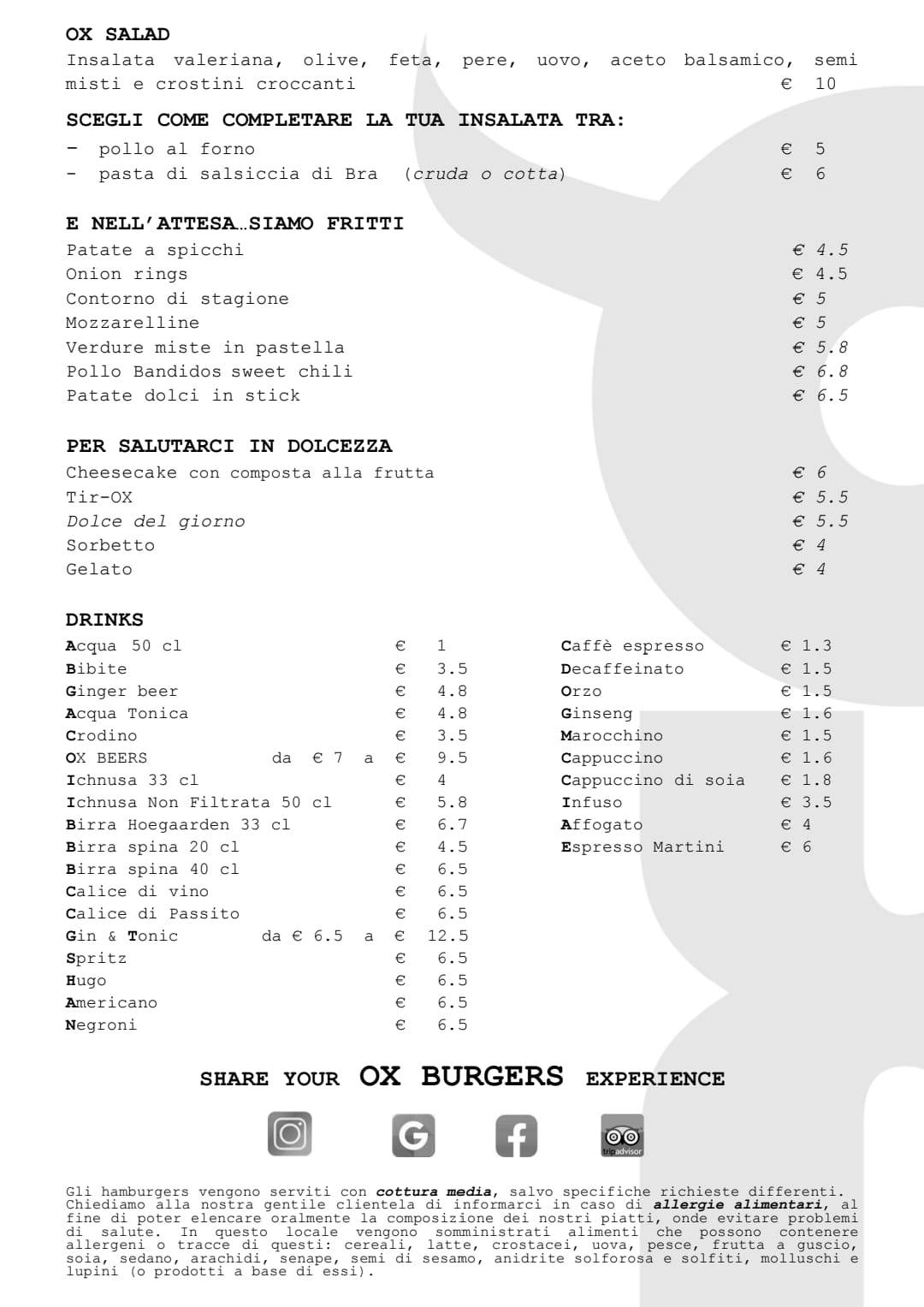 Menu di Ox Burgers 