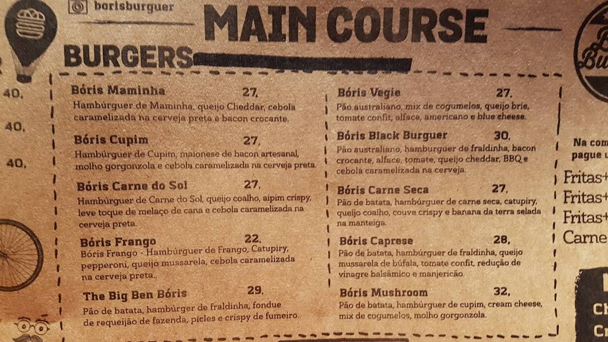 Bóris Burguer cardápio