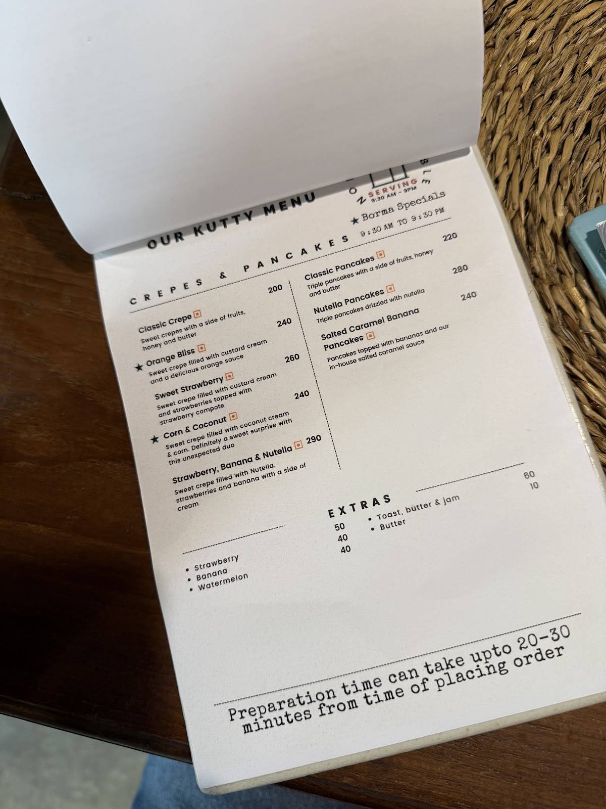 Borma Cafe menu