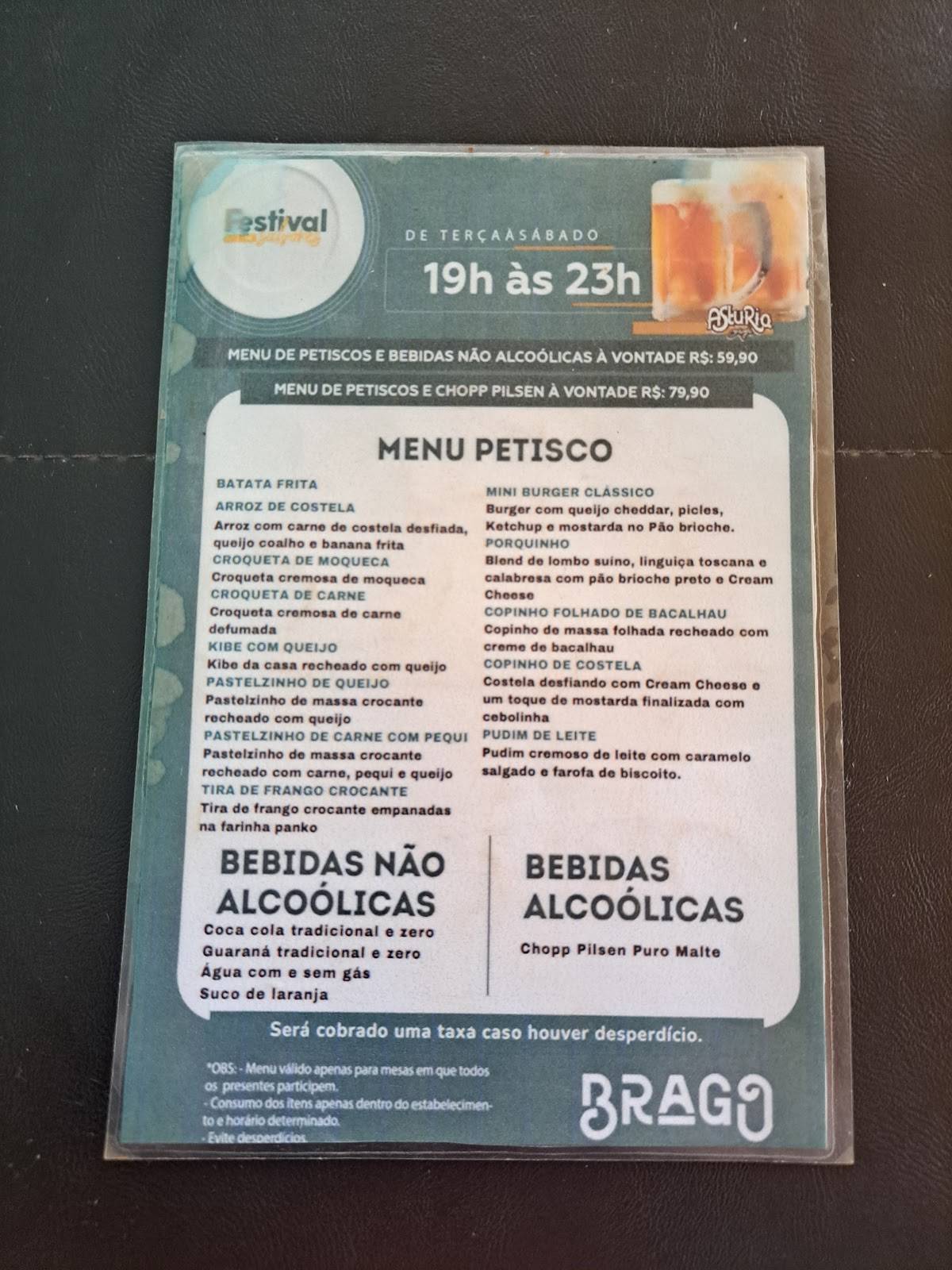 Brago Bar e Restaurante cardápio