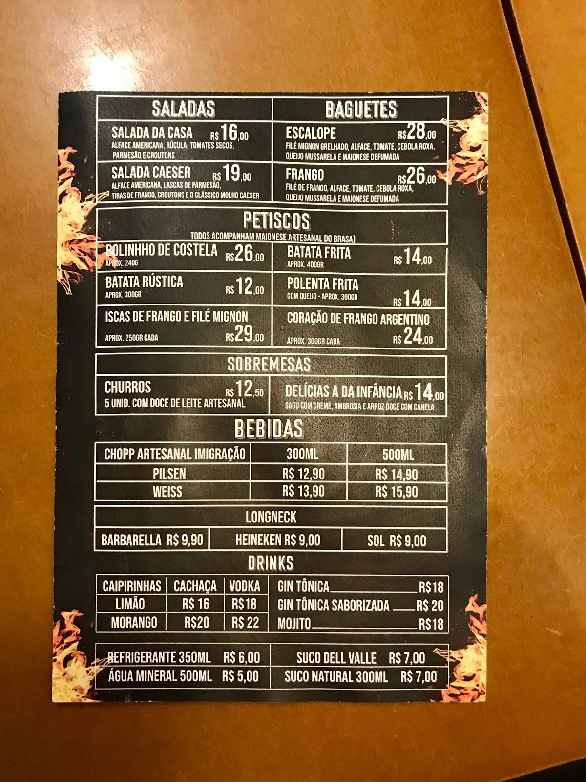 Brasa e Beer cardápio