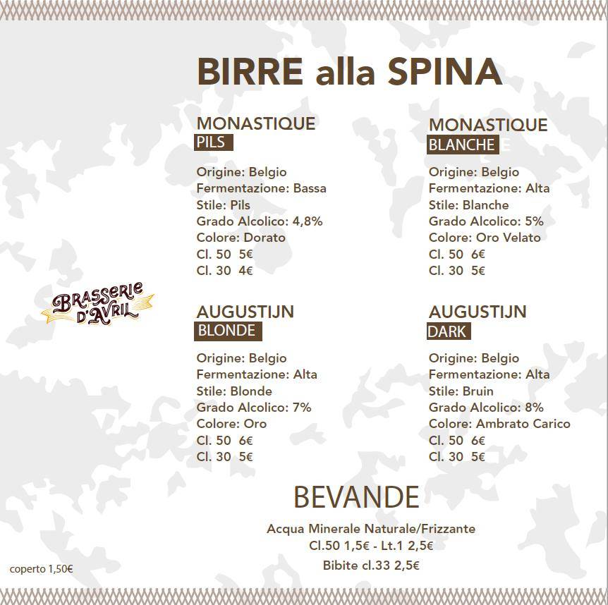 Menu di Brasserie d'Avril 