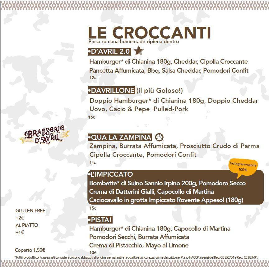 Menu di Brasserie d'Avril 