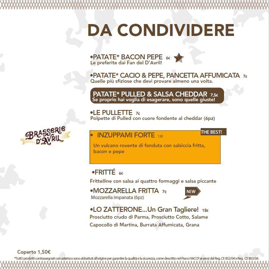 Menu di Brasserie d'Avril 