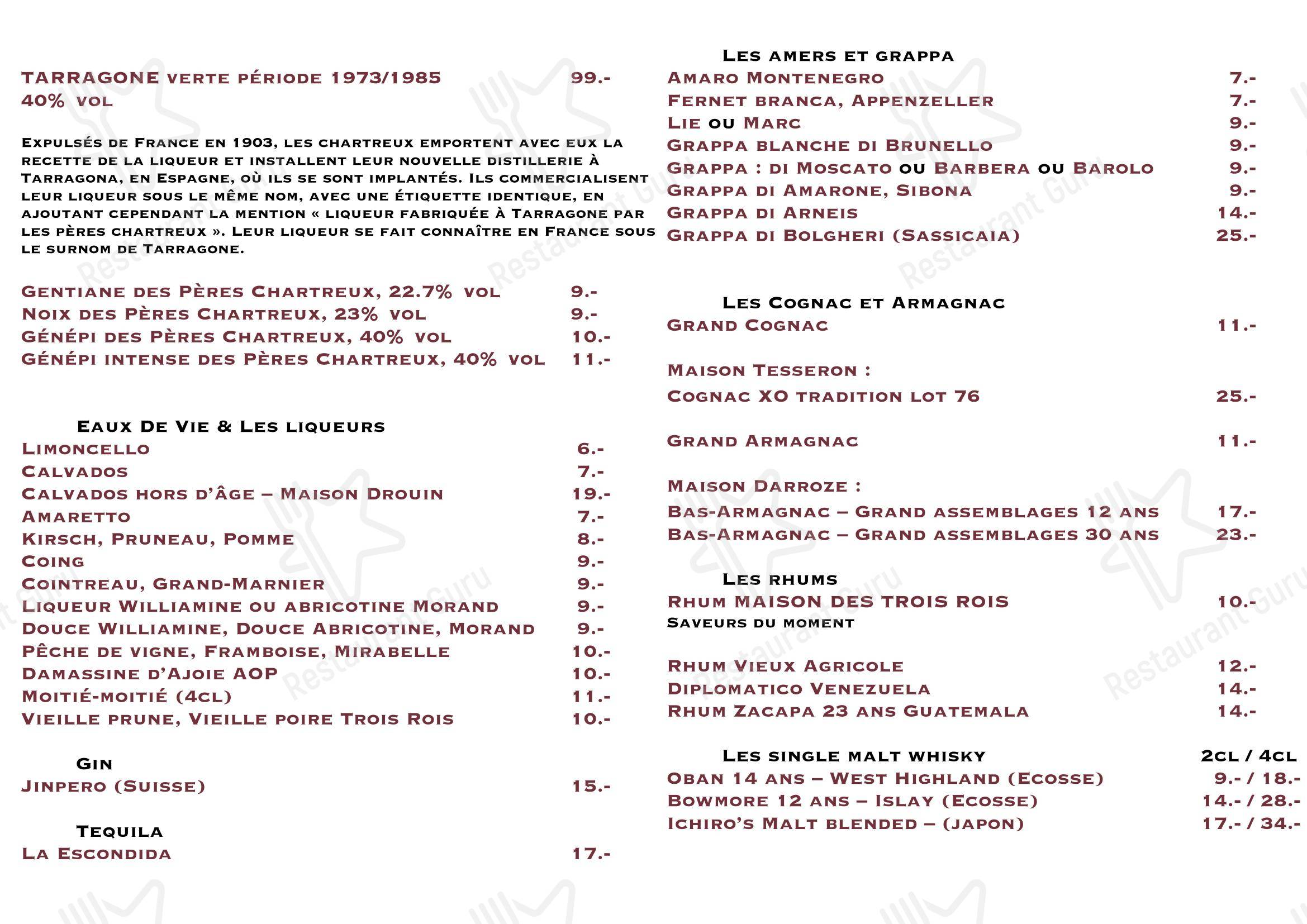 Коктейльная карта per Brasserie Les Trois Rois SA ristorante