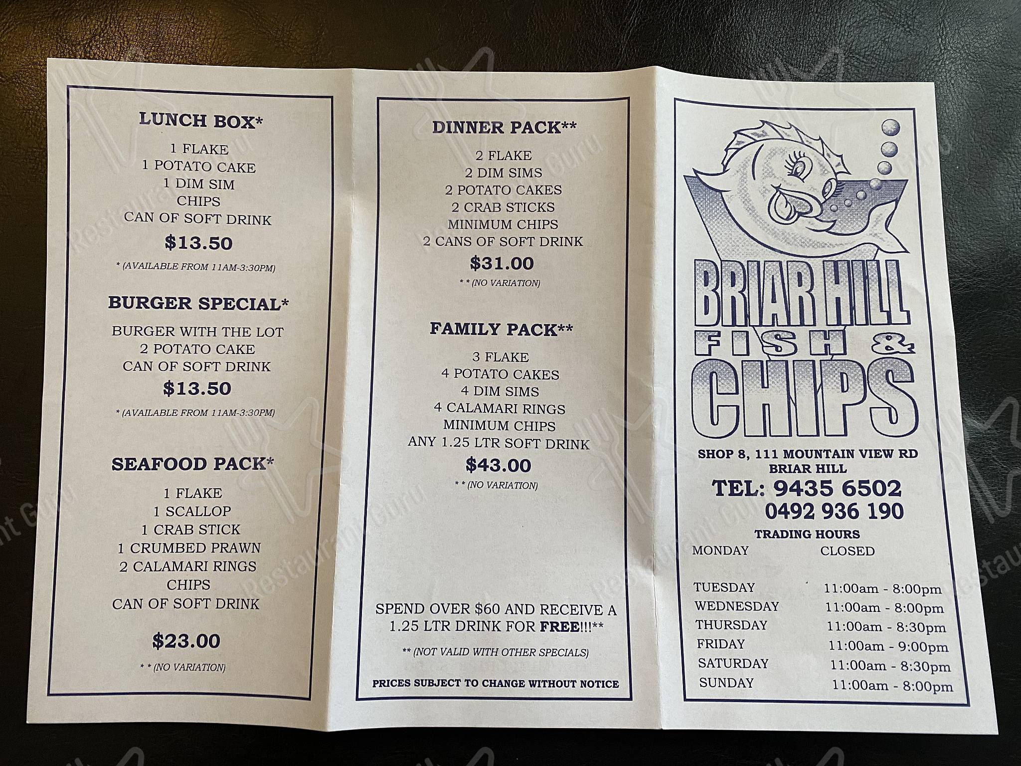 Menu at Briar Hill Fish & Chips fast food, Briar Hill