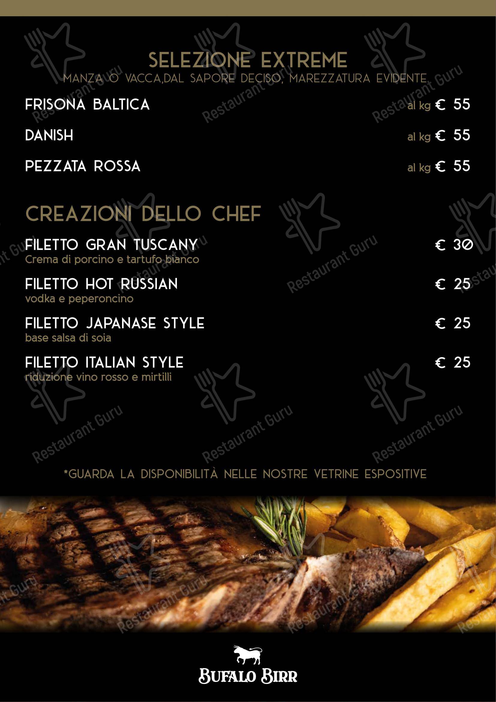 Bufalo Birr Steakhouse di Carni Pregiate in Quarto - Menu