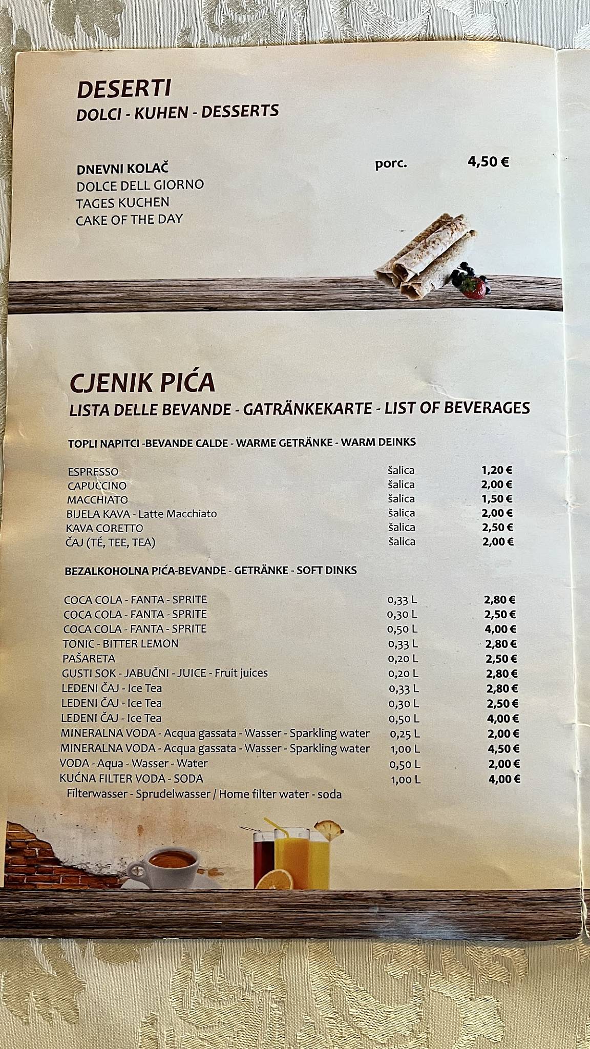 Menu di Buffet Spada Pizza Grill Porec 