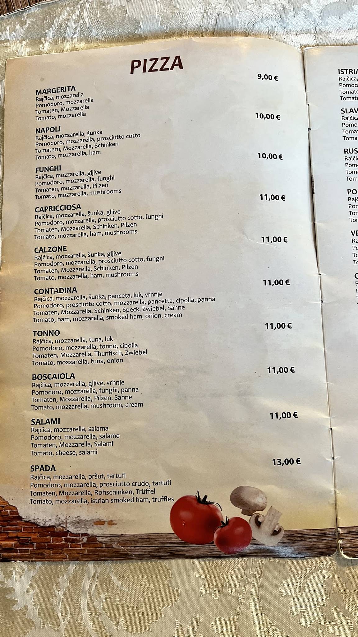 Menu di Buffet Spada Pizza Grill Porec 