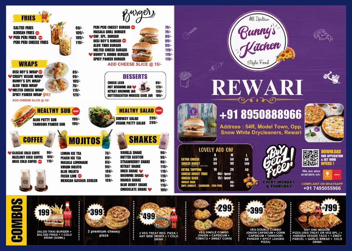 Bunny's kitchen menu