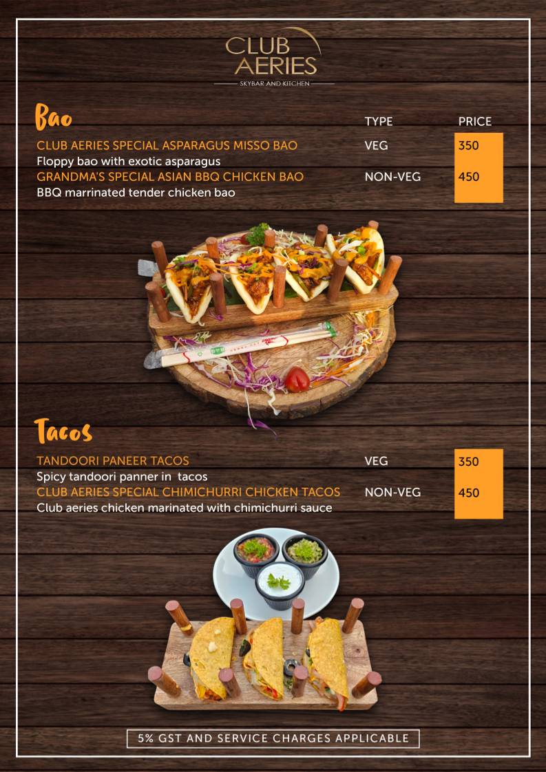 CLUB AERIES - SKYBAR & KITCHEN menu