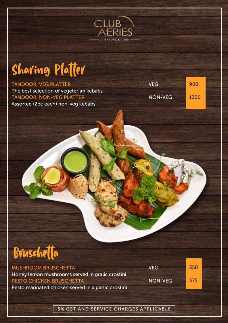 CLUB AERIES - SKYBAR & KITCHEN menu