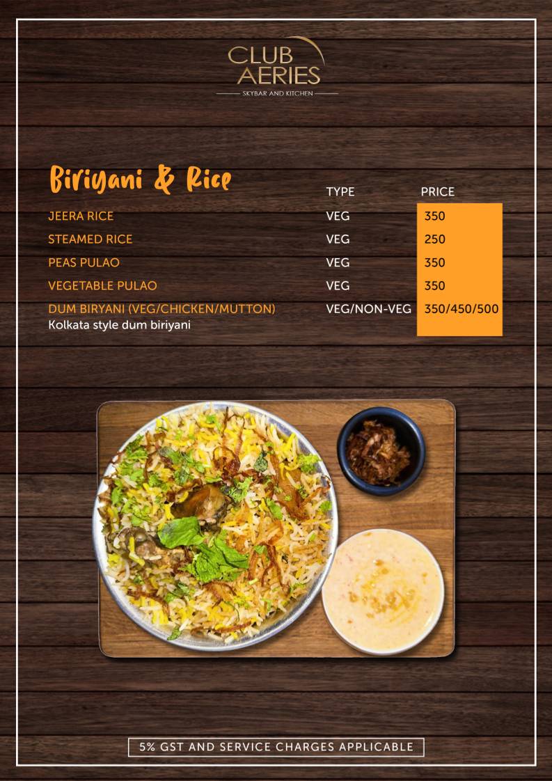 CLUB AERIES - SKYBAR & KITCHEN menu
