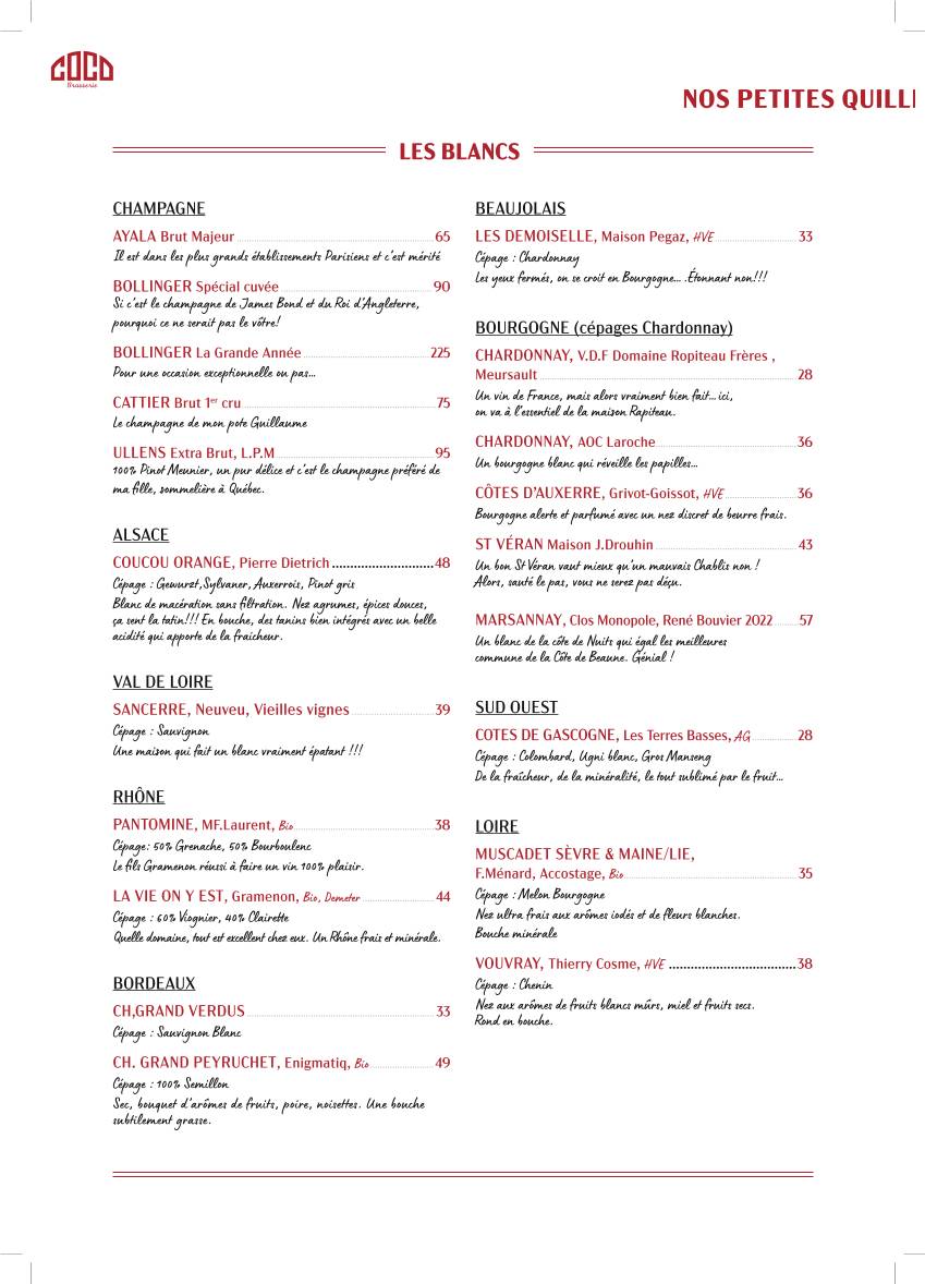 Menu de COCO Balard