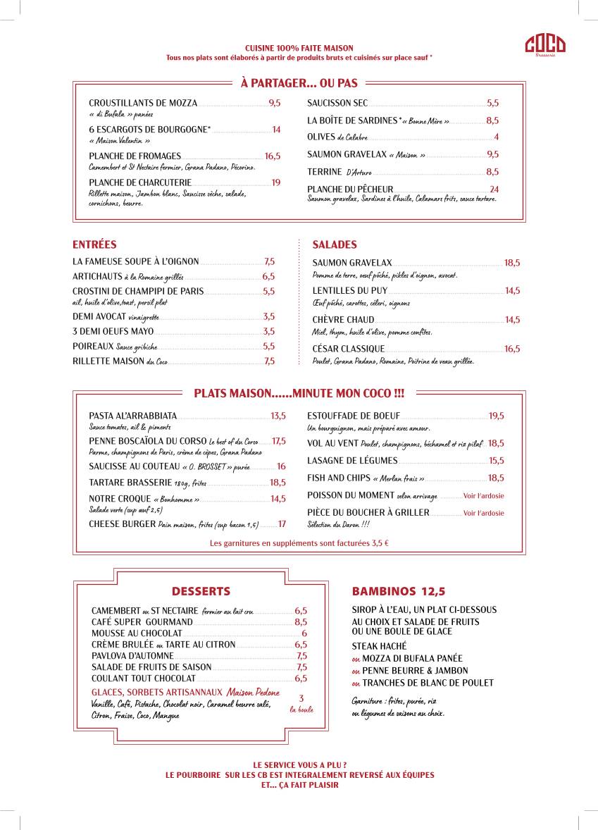 Menu de COCO Balard